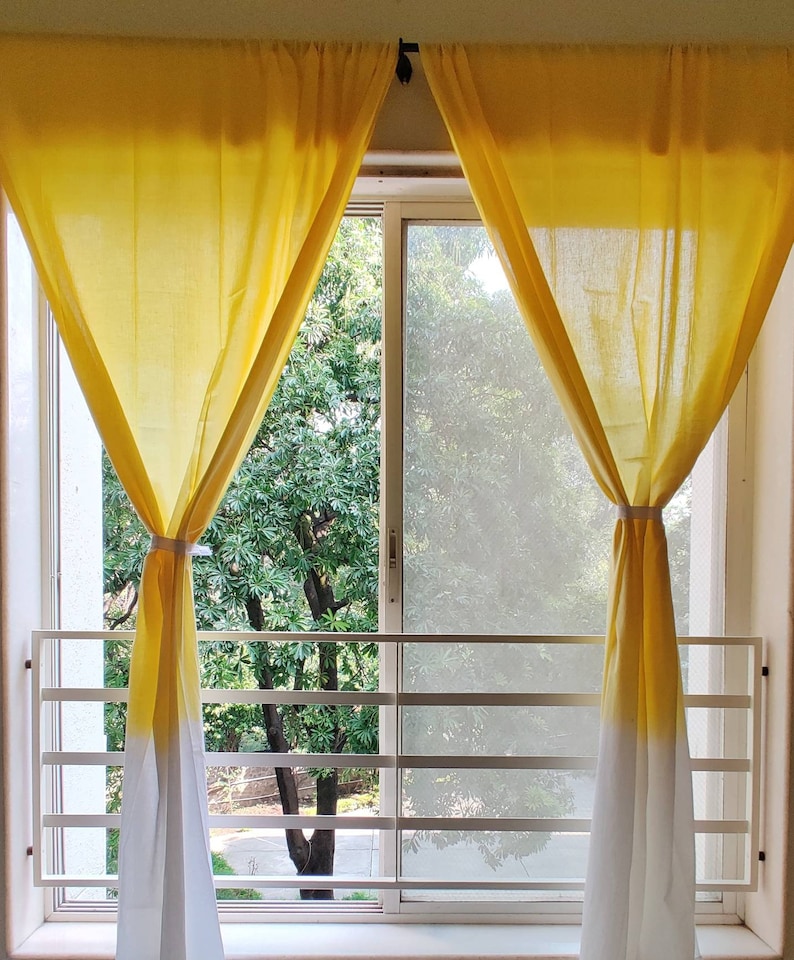 Yellow and White Tie Dyed Ombre Curtains Breezy Coastal Home Etsy