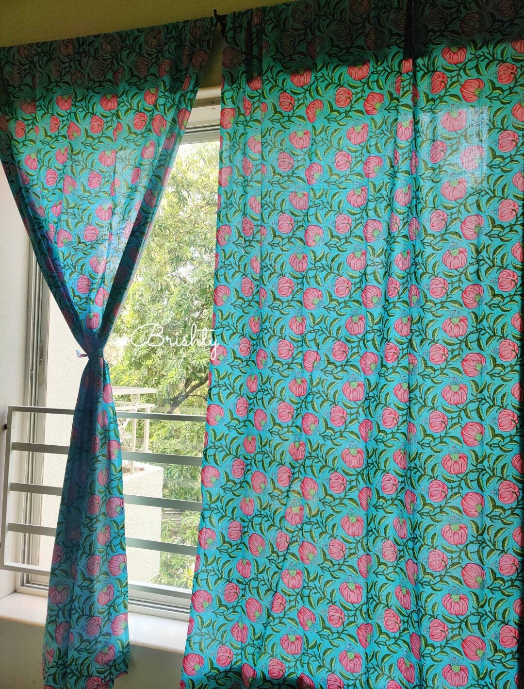 Floral Boho Curtains, Turquoise Pink Floral Curtains, Floral Nursery