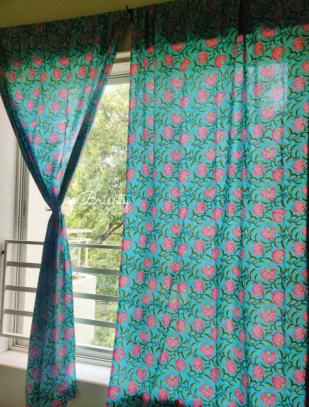 Floral Boho Curtains Turquoise Pink Floral Curtains Floral Etsy