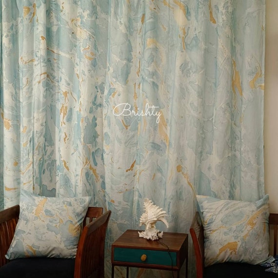 Blue Coastal Hand Painted Curtains Inspired by the Swirls of Etsy
