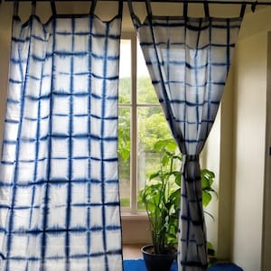 CLEARANCE- Tie Dye Indigo Shibori curtain panel, Bohemian curtains, Boho decor, Beach curtains, coastal curtains, boho curtains, Set of 2