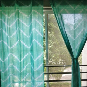 CLEARANCE SALE - Sea green Coastal zig zag tie dyed curtains in sea foam green aqua for a soothing beach inspired decor