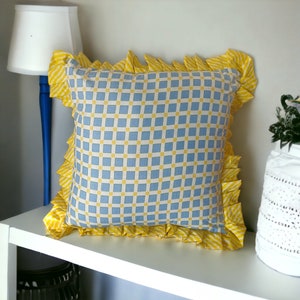 Slate & Sunshine pillow cover, ruffled frill pillow cover, grayish blue yellow cushion cover, ruffled cushion cover, can be customized
