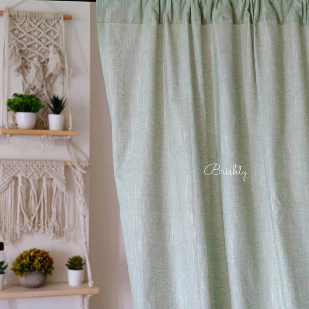 Sage Green Linen Cotton Blend Curtain, Light Green Solid Drapes