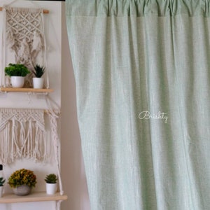 Cortina de mezcla de algodón de lino verde salvia, cortinas sólidas de color verde claro, cortinas de decoración minimalista, sala de estar, cortina de ventana del dormitorio, Scandinavi