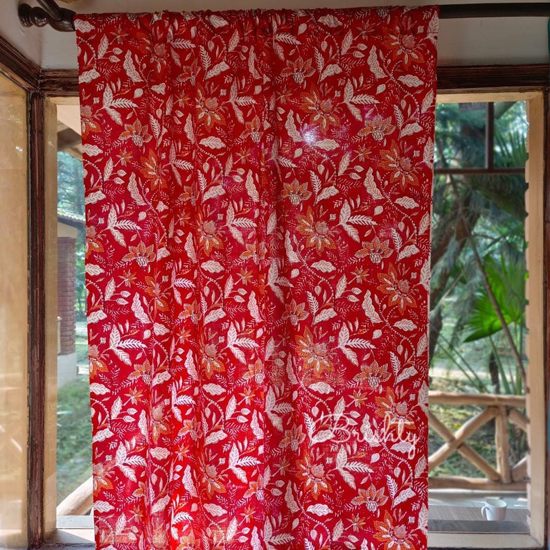 Floral Cottage Vintage Style Red Curtain Panels, Fall Autumn Red ...