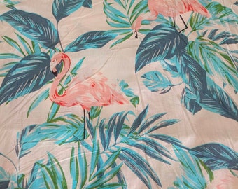 Tropical pink flamingo botanical rainforest cotton curtains, semi sheer cotton curtain