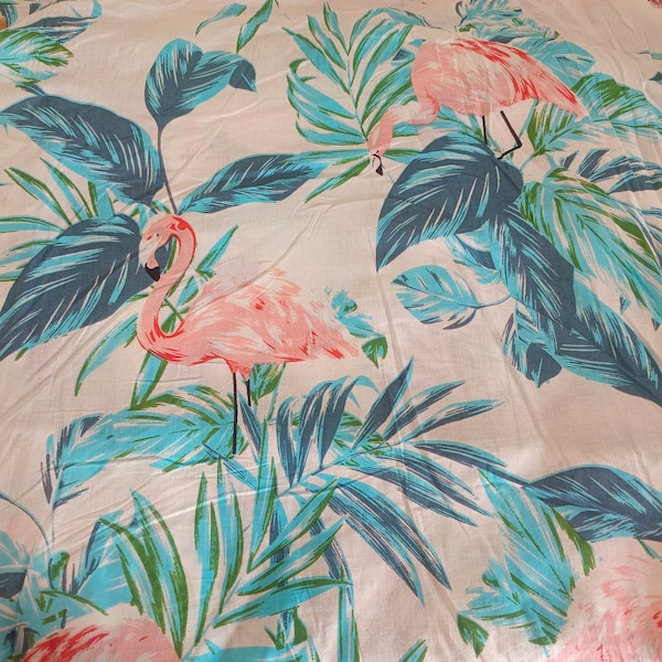 Rideaux en coton de forêt tropicale botanique de flamant rose tropical, rideau en coton semi-transparent