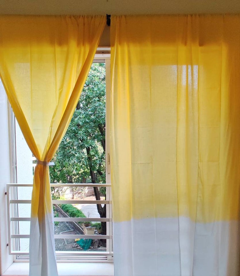 Yellow and White Tie Dyed Ombre Curtains Breezy Coastal Home Etsy