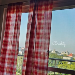 Geruite geruite katoenen boerderijgordijnen, Set van twee semi-transparante rustieke boerderijcottagegordijnpanelen, Jongenskamergordijnen, aanpasbaar