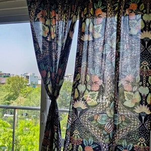 Black curtain panel with vintage like floral pattern, light and breezy black floral cotton curtains, can be customized to all styles image 4