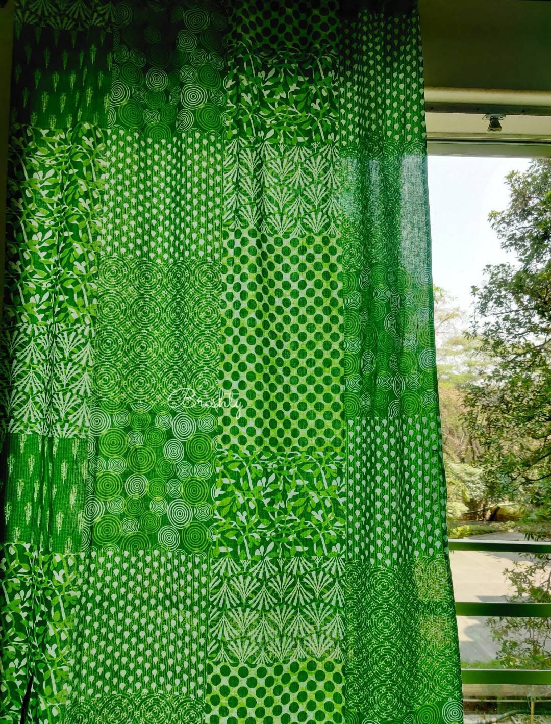 Eclectic bright green curtains Set Of Two Panels Bohemian Etsy