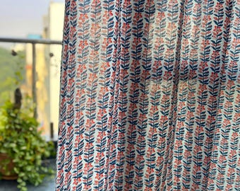 Floral cotton hand printed curtain for living room, bedroom, yoga room, nursery, can be customized to any style