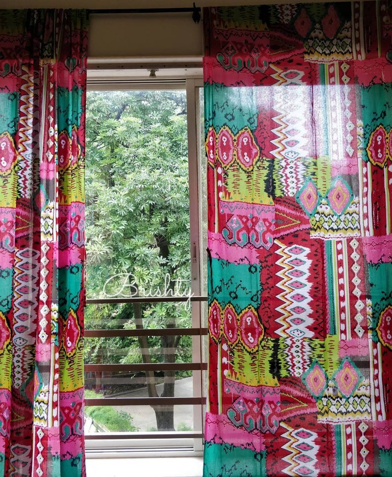 Eclectic Pink Boho Curtains Set of Two Panels Colorful Etsy