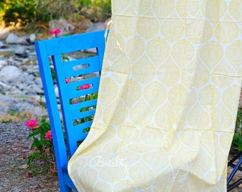 Sunshine yellow curtain panel, hand printed Indian curtain,  yellow nursery curtain, semi sheer curtain, can be customized