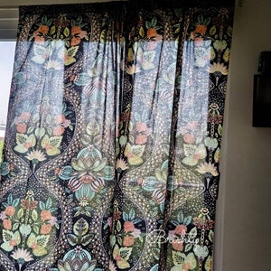 Black curtain panel with vintage like floral pattern, light and breezy black floral cotton curtains, can be customized to all styles image 3
