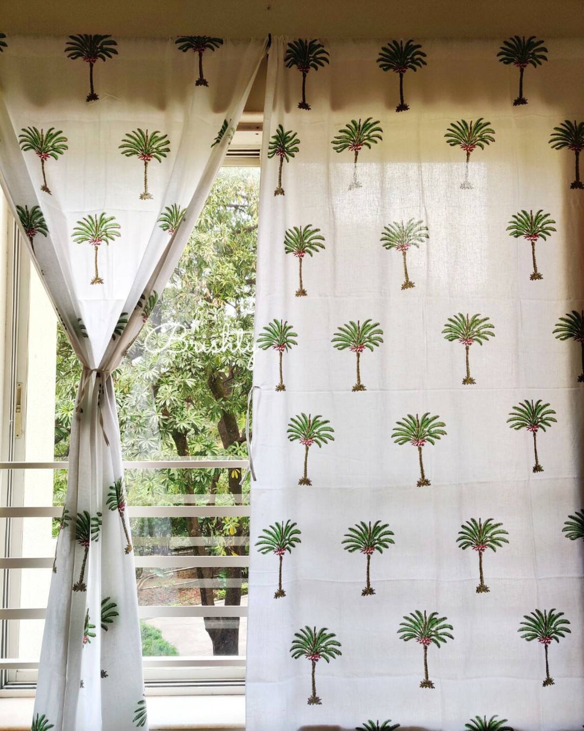 Tropical palm tree curtains coastal beach curtains coconut Etsy