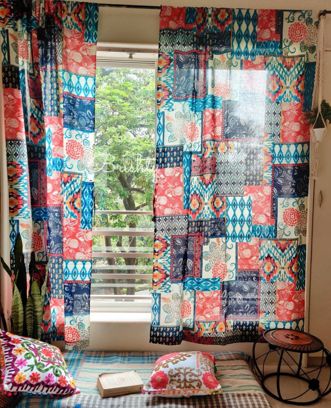 Colorful eclectic boho curtains set of two panels colorful | Etsy