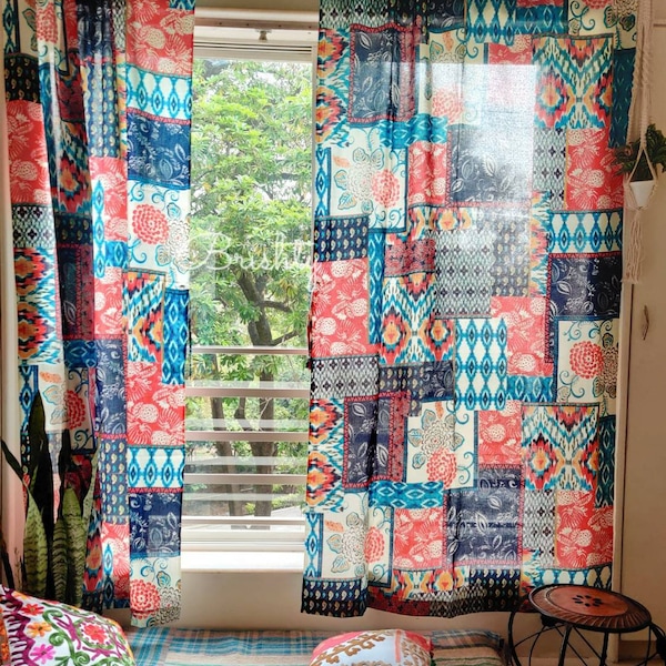 Colorful eclectic boho curtains set of two panels, colorful bohemian curtains, window treatment, nursery curtains, rideaux boheme