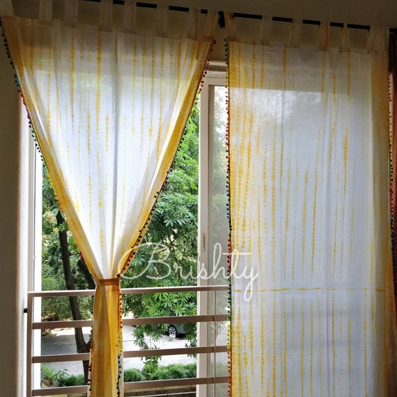 Set Of Two Sunshine Yellow Tie Dyed Curtain Panels Boho Etsy