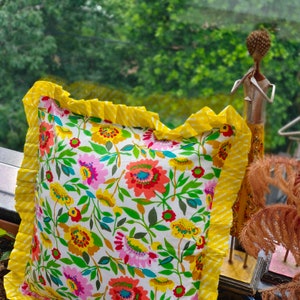 Ruffle pillow cover in bright and colorful florals, colourful frill pillow cushion cover, can be customized and made to order