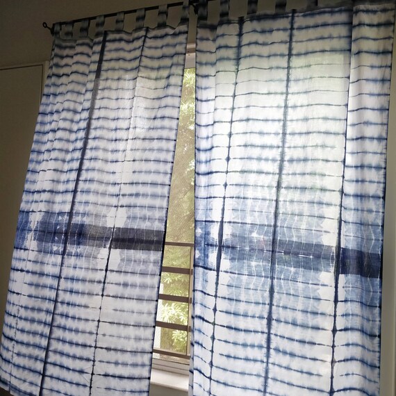 Zwei Panels Krawatte Farbstoff Indigo Shibori Vorhange Boho Etsy