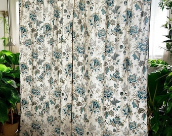 Floral privacy curtain panels,vintage print blue curtains,floral nursery,cotton floral curtains, country cottage curtains, many color option