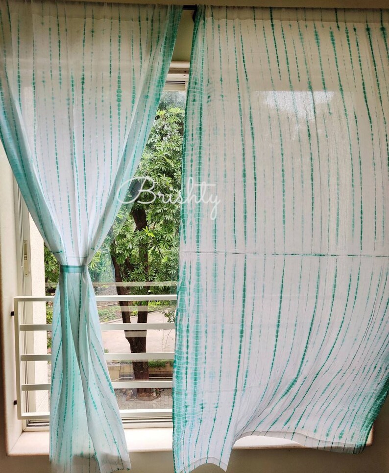 SET OF TWO Tie Dye Shibori curtain panels with lace border Etsy
