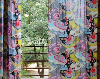 Colorful eclectic boho curtains, Bohemian curtains, eclectic decor, nursery curtains, bright colorful floral curtain panels