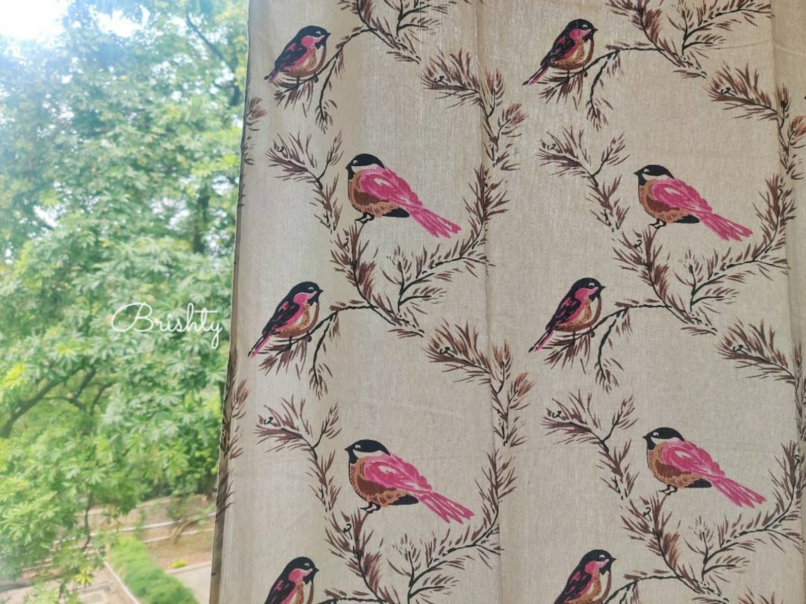 Bird Printed Floral Privacy Curtains Bird Farmhouse Decor Etsy