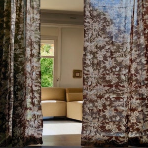 Vintage style fall curtains, floral silhouette curtains, brown bedroom semi sheer autumn curtains, can be customised to blackout drapes