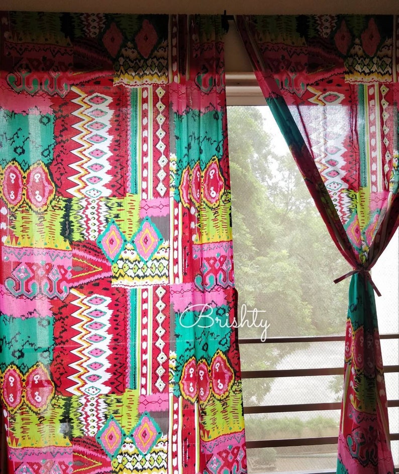 Eclectic Pink Boho Curtains Set of Two Panels Colorful - Etsy