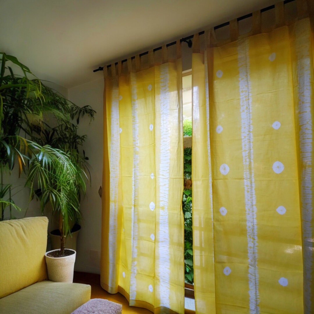 Tie Dyed Yellow Curtains, Semi Sheer Airy Breezy Bright Yellow Cotton ...