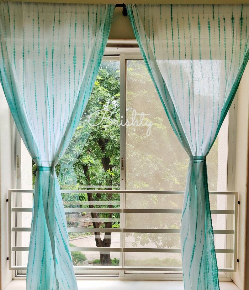 SET OF TWO Tie Dye Shibori curtain panels with lace border Etsy