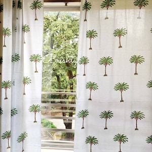 Tropical palm tree curtains, coastal beach curtains, coconut tree panels, beach house decor curtains, coastal nursery, minimal white decor