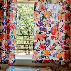 Colorful floral curtains, floral boho curtains, floral nursery curtains,cottage countryside decor, vintage style floral