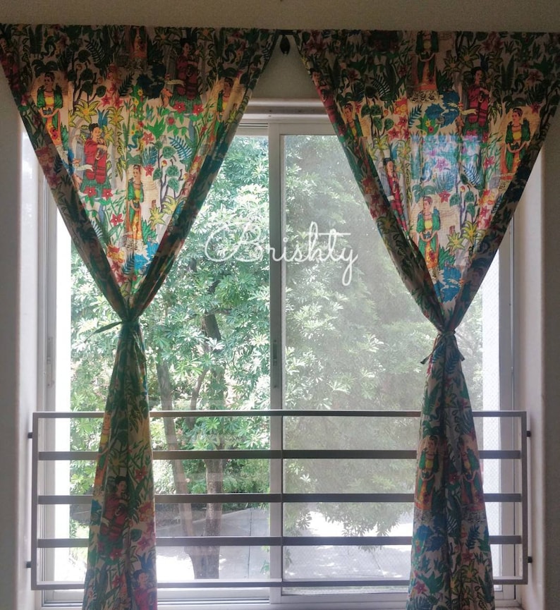 Frida Kahlo boho curtains TWO PANELS, eclectic boho curtains, Frida curtains, boho decor, boho home decor gifts, Frida housewarming gift image 3