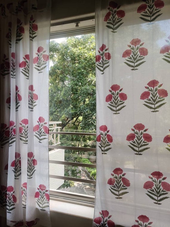 Cortinas florales de caléndula roja cortinas de verano Boho - Etsy España