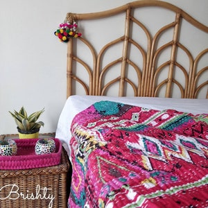 Pink colorful kantha throw, colourful kantha table cover/bedcover/light quilt/coverlet, boho kantha throw, bright pink bedding, girl bedroom