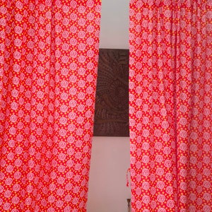 Colorful Indian bandhani print red and yellow curtain, Indian fabric drapes, semi sheer lightweight cotton curtain, can be custom made image 4