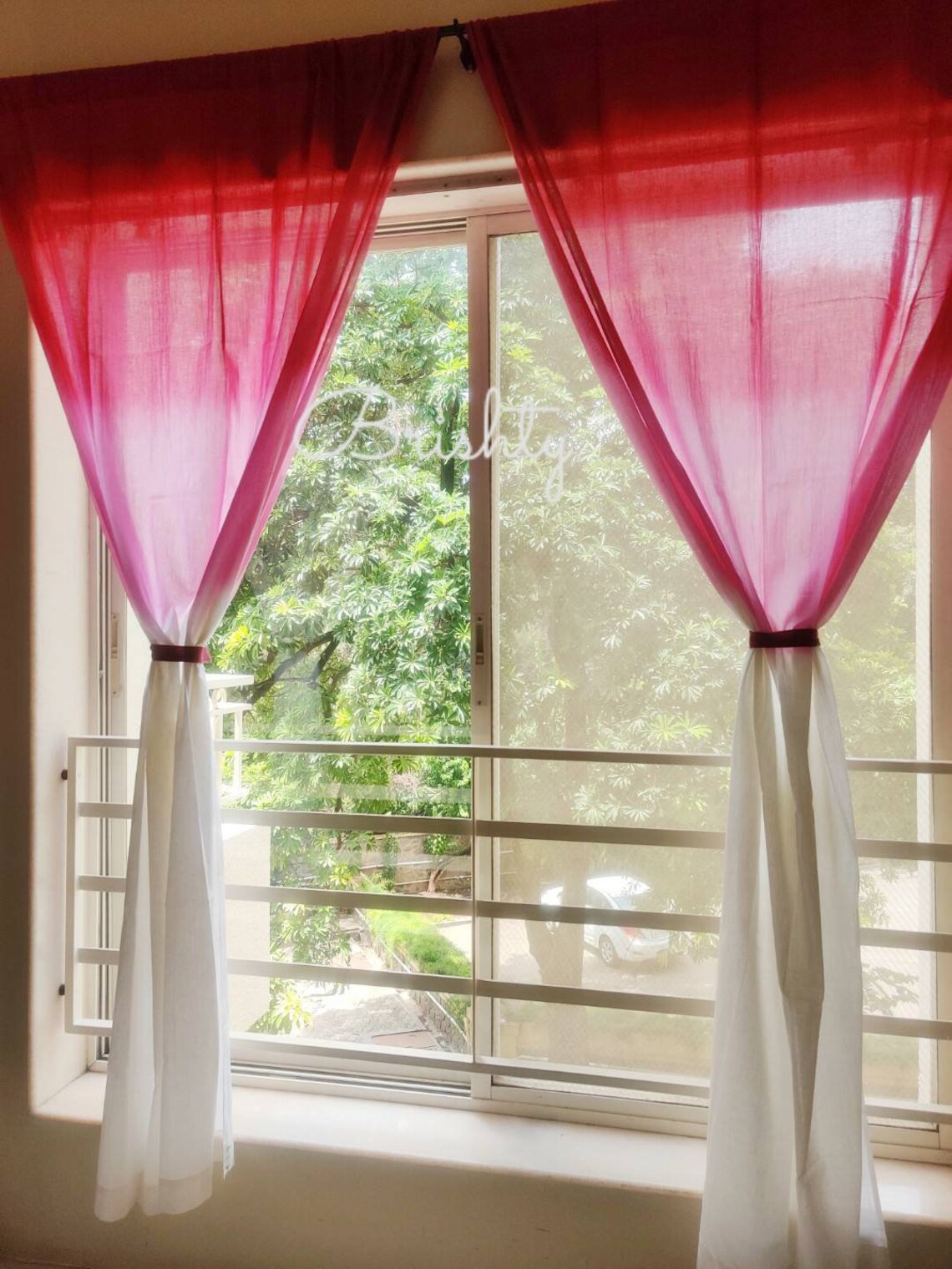 Pink and White Ombre Curtain Pink Gradient Sheer Breezy Etsy