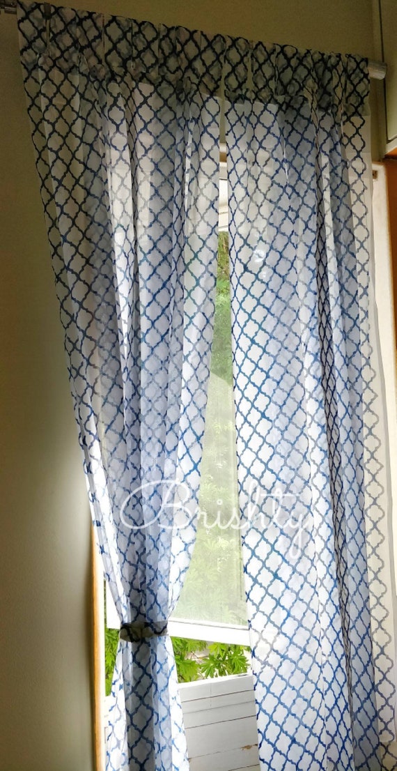 Set Of Two Block Printed Curtains Bohemian Curtains Boho Etsy