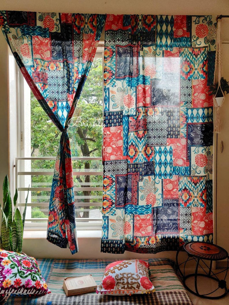 Colorful Eclectic Boho Curtains Set of Two Panels Colorful | Etsy