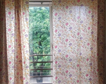 Vintage style floral shabby chic semi sheer curtains for a country cottage decor