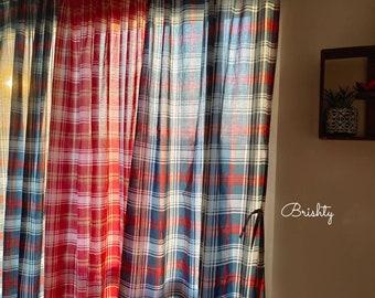 Set of 3 checkered plaid cotton farmhouse curtains,  semi sheer rustic farmhouse cottage curtain panels, Boys room curtains