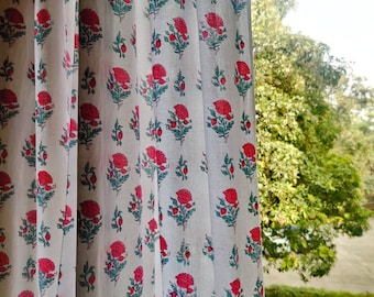 Rosa Cottage Kern Blumenblock bedruckte halbtransparente Vorhangpaneele mit Laschenoberseite, leichte und luftige Landhaus Blumenvorhänge