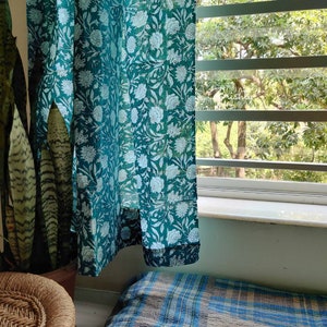 Floral semi sheer cotton curtains, summer floral boho curtains, bedroom decor, housewarming gift, green nursery decor