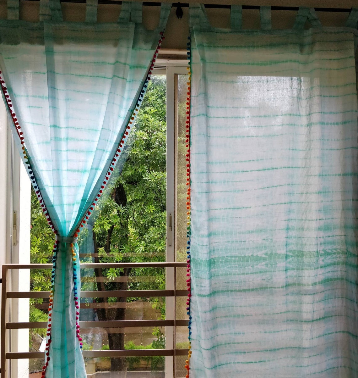 Set of two sea foam green tie dye curtain panels coastal Etsy