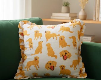 Golden Retriever Kissenbezug, Hundedruckkissen, Hundeliebhaber Wohndekor, Rüschenkissen