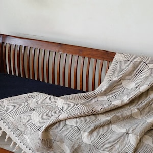 Hand woven and hand printed abstract throw blanket for couch, neutral minimalist decor image 1